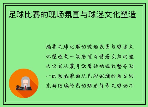 足球比赛的现场氛围与球迷文化塑造